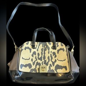 FURLA Leopard Print Black and Brown Handbag Good Condition